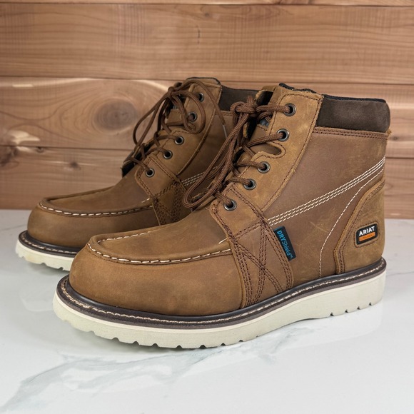 Ariat Rebar Wedge Distressed Brown Moc Toe 6" Waterproof  Work Boot Women's 9 B - Picture 2 of 16